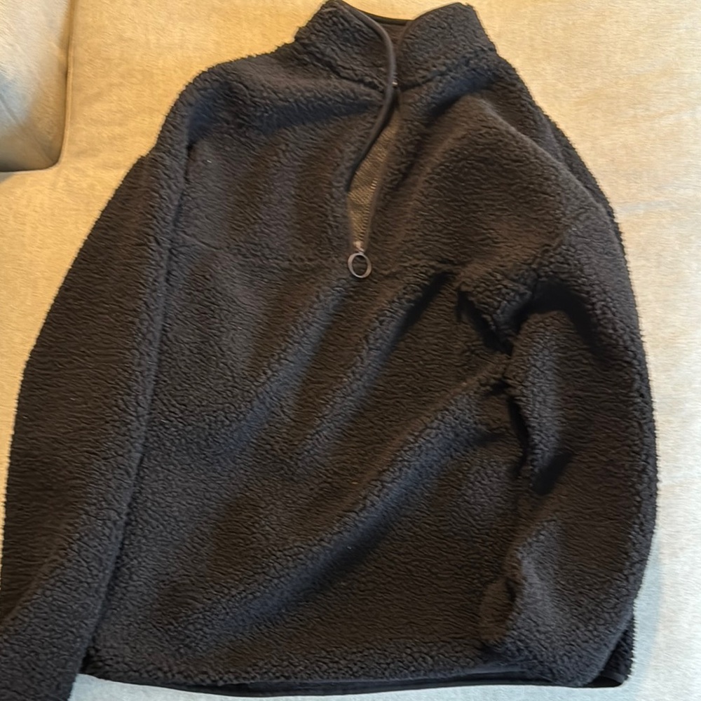 ASOS Black Zip Up Sweater with High Collar and Soft Fleece Texture